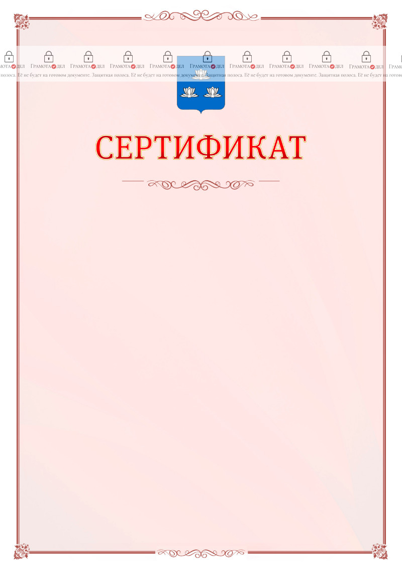 Шаблон официального сертификата №16 c гербом Новокуйбышевска