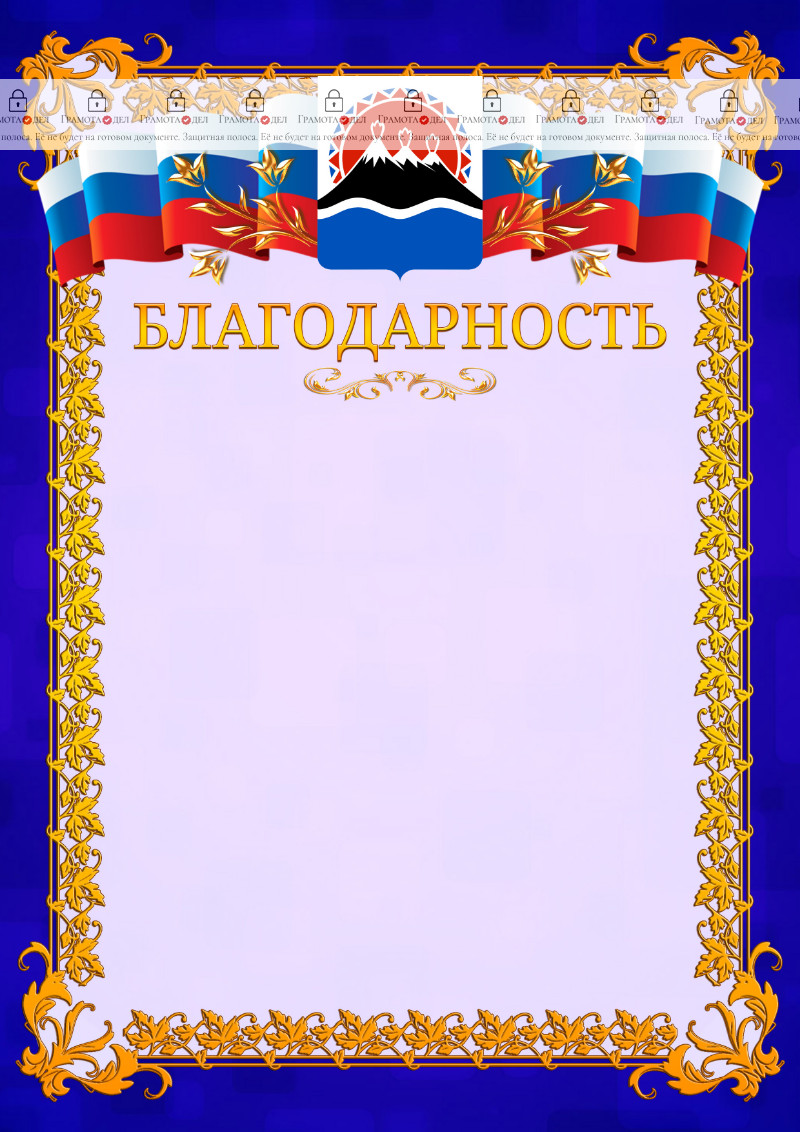 Шаблон официальной благодарности №7 c гербом Камчатского края