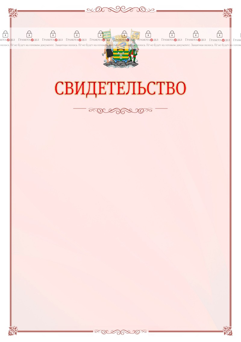 Шаблон официального свидетельства №16 с гербом Петрозаводска