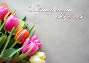 Шаблон подарочного сертификата "Весенние тюльпаны"