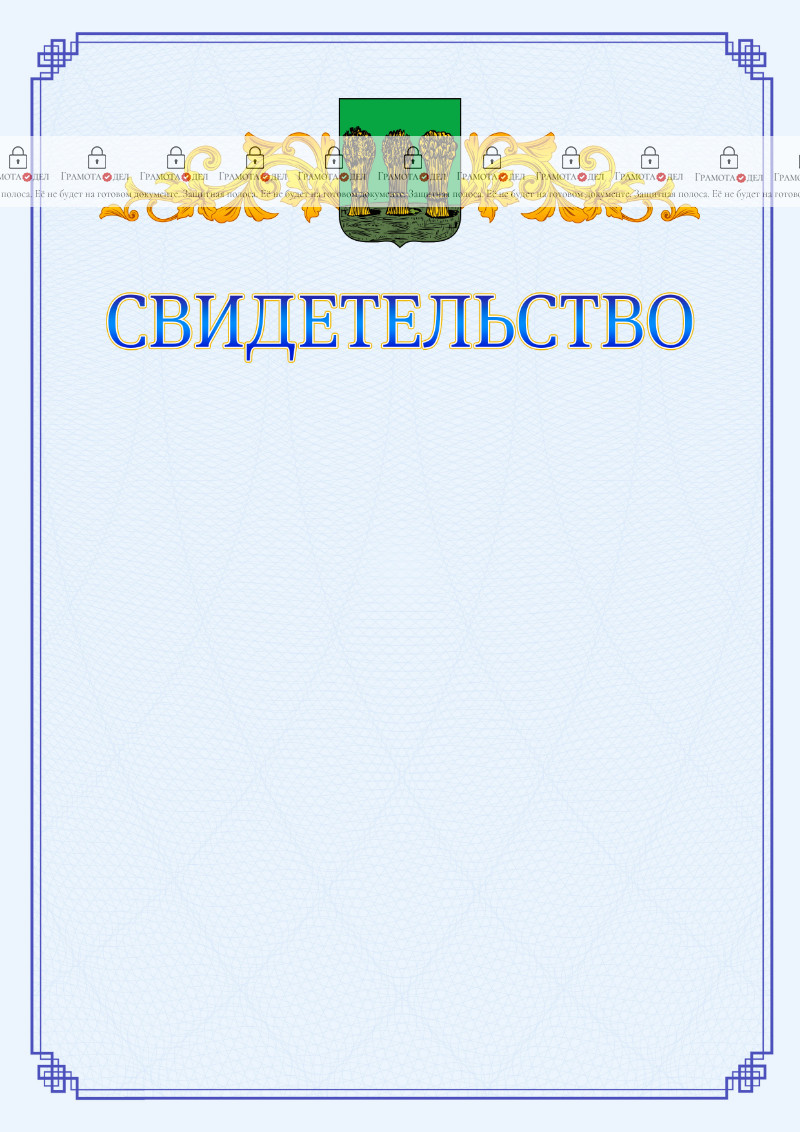 Шаблон официального свидетельства №15 c гербом Пензы