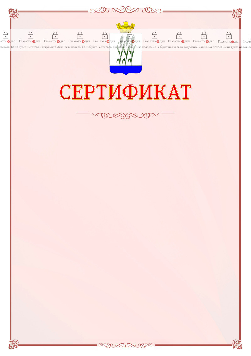 Шаблон официального сертификата №16 c гербом Камышина