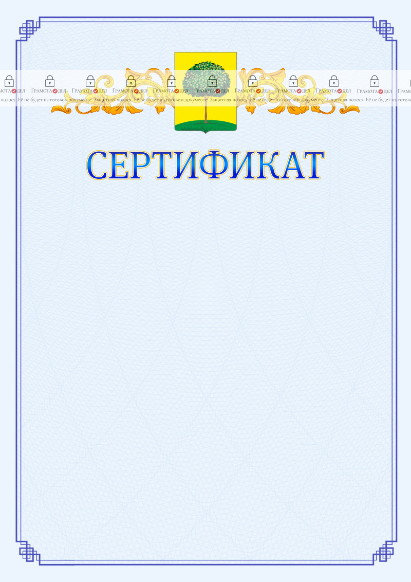Шаблон официального сертификата №15 c гербом Липецка