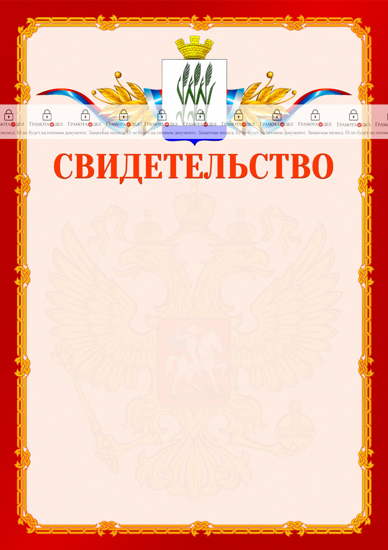 Шаблон официальнго свидетельства №2 c гербом Камышина