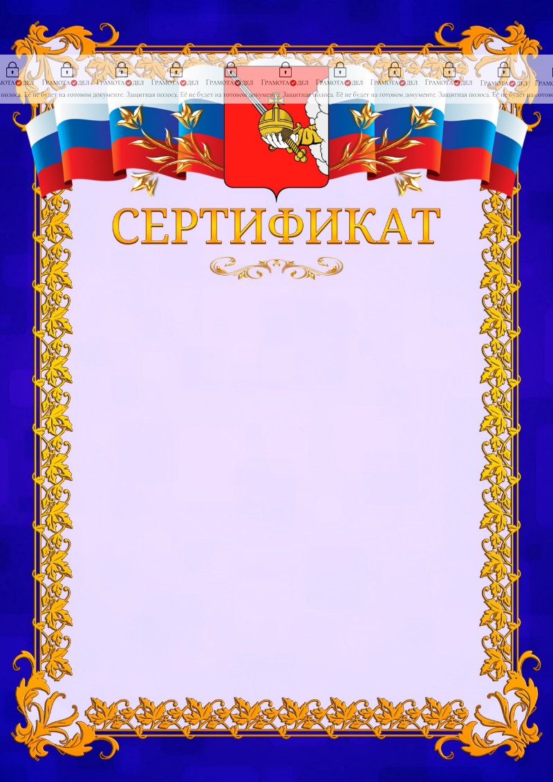 Шаблон официального сертификата №7 c гербом Вологды