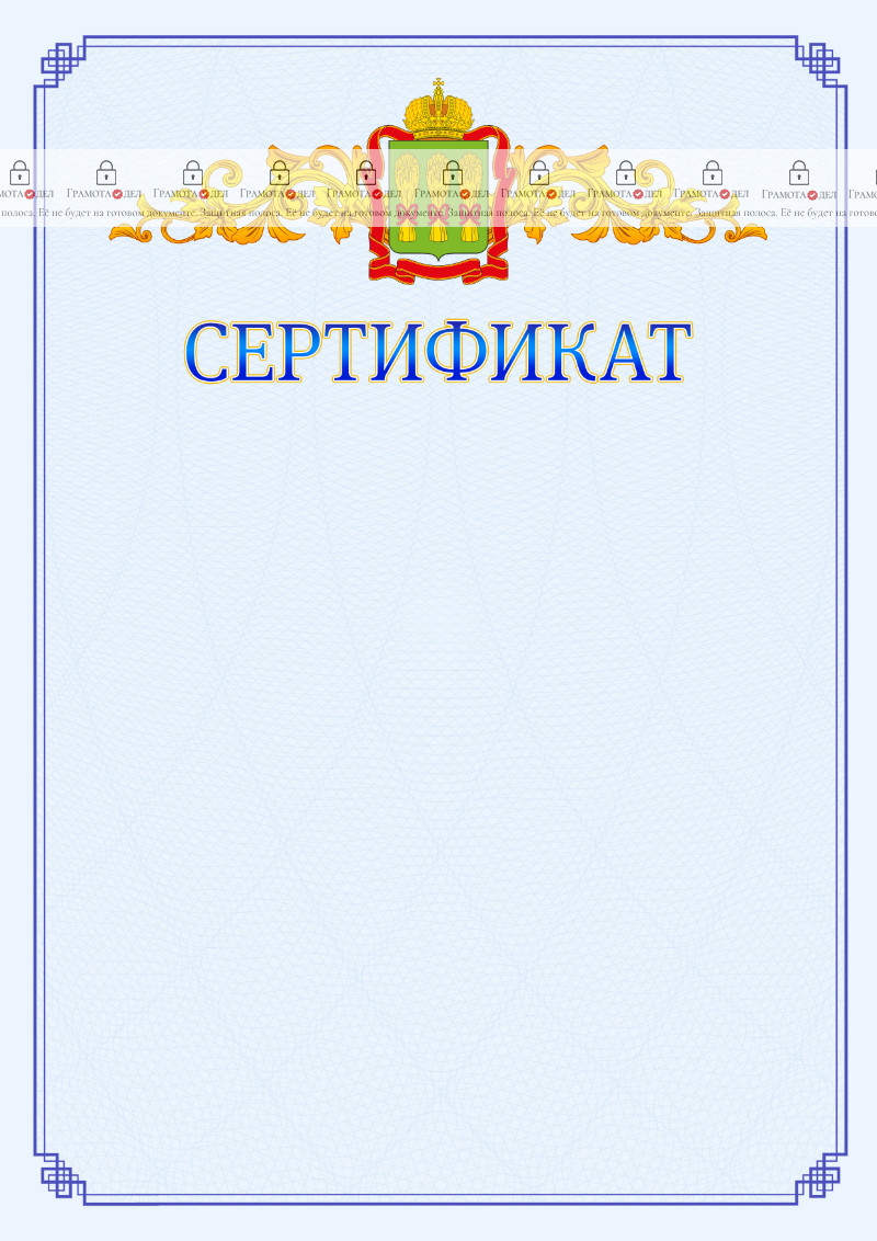 Шаблон официального сертификата №15 c гербом Пензенской области