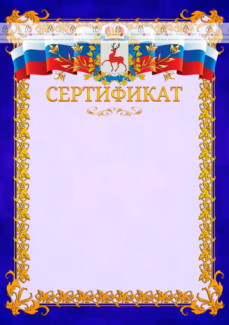 Шаблон официального сертификата №7 c гербом Нижегородской области