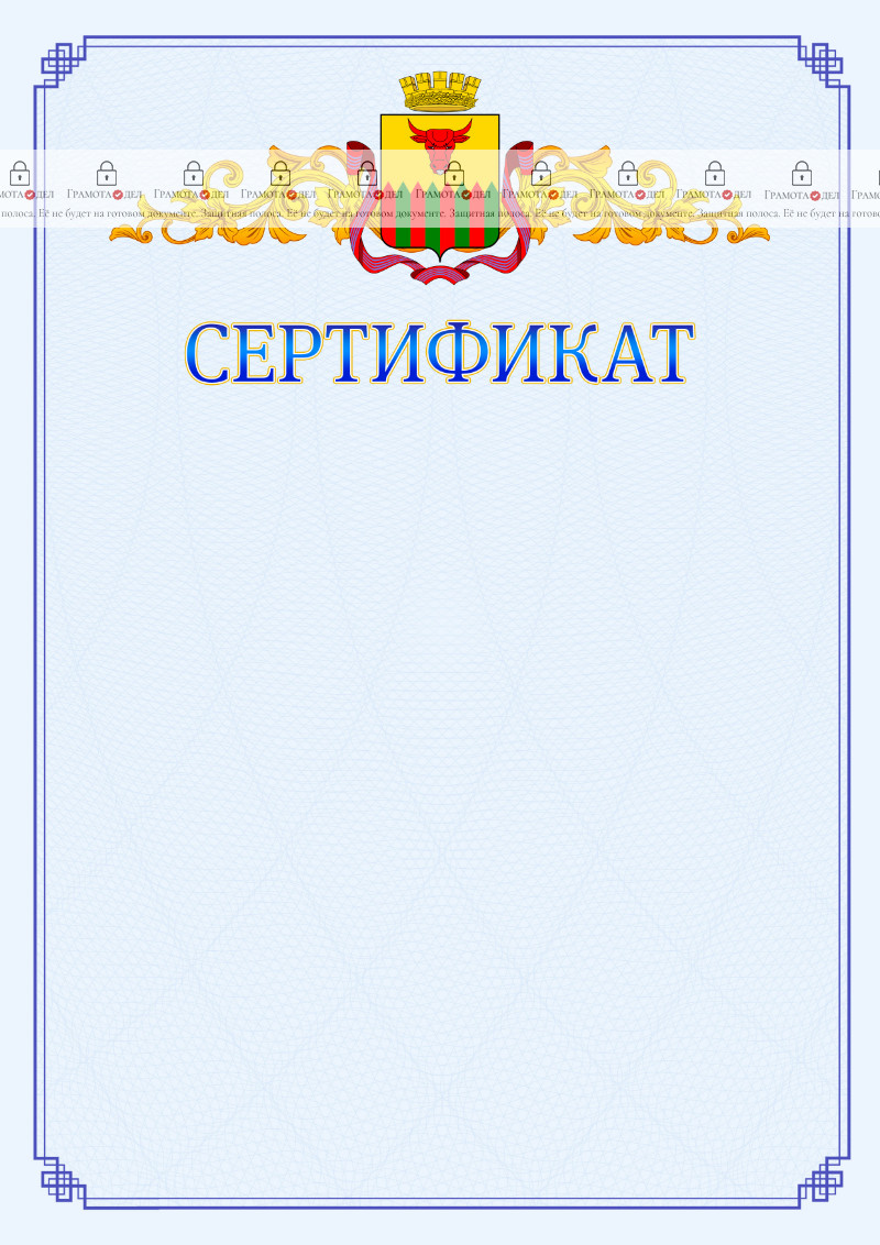 Шаблон официального сертификата №15 c гербом Читы