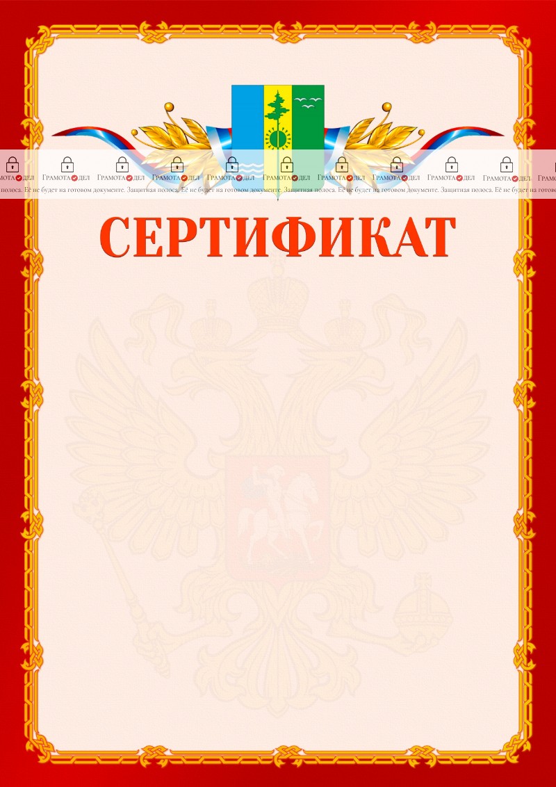 Шаблон официальнго сертификата №2 c гербом Нижнекамска