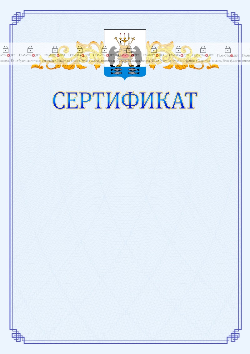 Шаблон официального сертификата №15 c гербом Великикого Новгорода