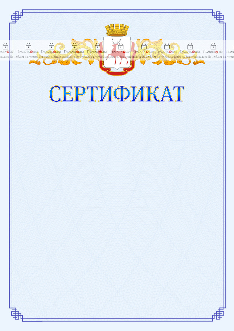 Шаблон официального сертификата №15 c гербом Нижнего Новгорода