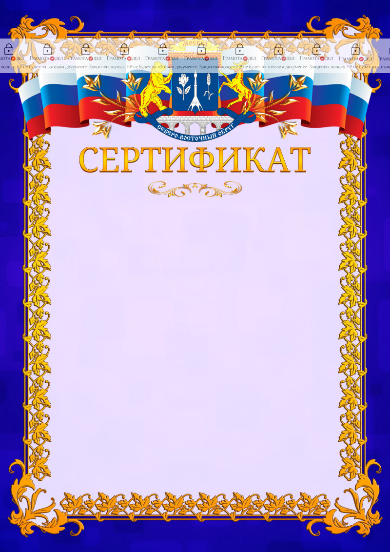 Шаблон официального сертификата №7 c гербом Северо-восточного административного округа Москвы