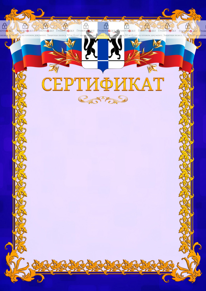Шаблон официального сертификата №7 c гербом Новосибирской области
