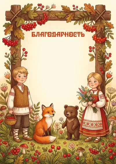 Шаблон благодарности «Русские сказки»