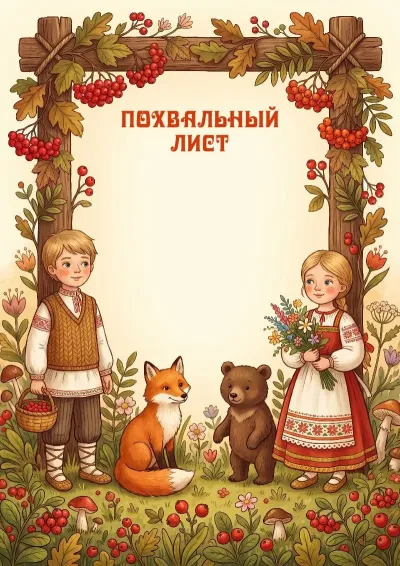 Шаблон благодарности «Русские сказки»