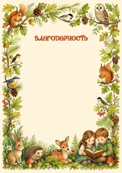 Шаблон детской благодарности «Лесные друзья»