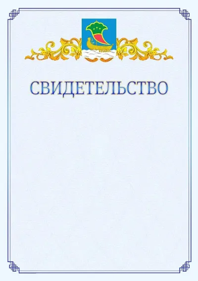 Шаблон официального свидетельства №15  с гербом  Набережных Челнов