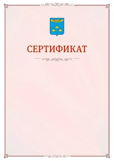 Шаблон официального сертификата №16 с гербом Жуковского
