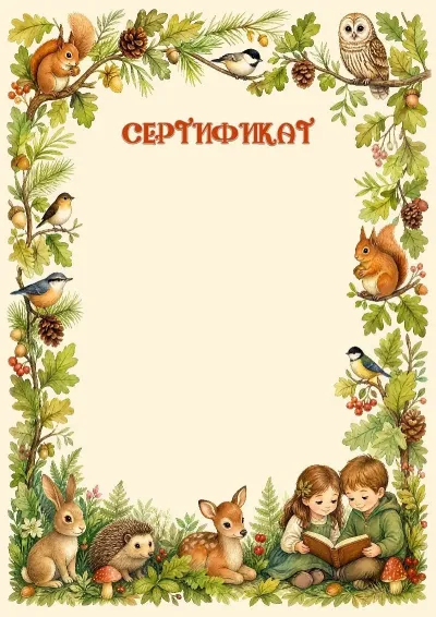 Шаблон детского сертификата «Лесные друзья»