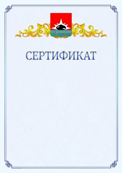 Шаблон официального сертификата №15  с гербом  Междуреченска