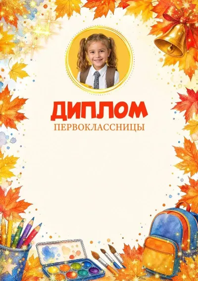 Шаблон диплома первоклассницы «Школьные вершины»