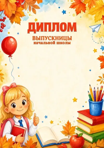 Шаблон школьного диплома выпускницы начальной школы «Вперед к знаниям!»