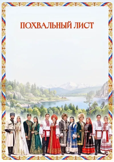 Шаблон художественного похвального листа «Народы России»