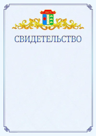 Шаблон официального свидетельства №15  с гербом  Элисты