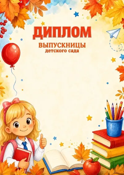 Шаблон школьного диплома выпускницы детского сада «Вперед к знаниям!»