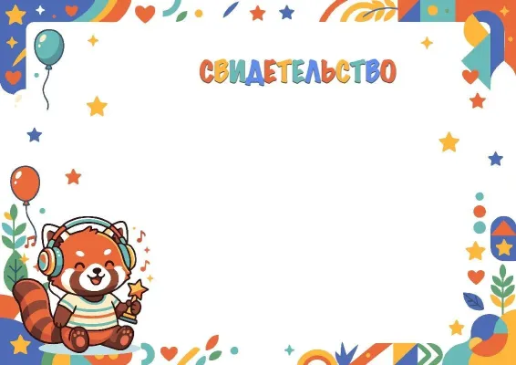 Шаблон детского свидетельства «Музыкальная панда»