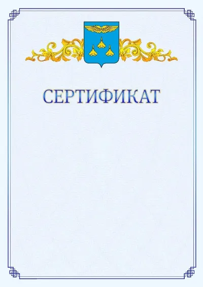 Шаблон официального сертификата №15  с гербом  Жуковского