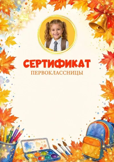 Шаблон сертификата первоклассницы «Школьные вершины»