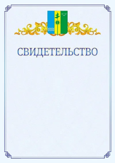 Шаблон официального свидетельства №15  с гербом  Нижнекамска